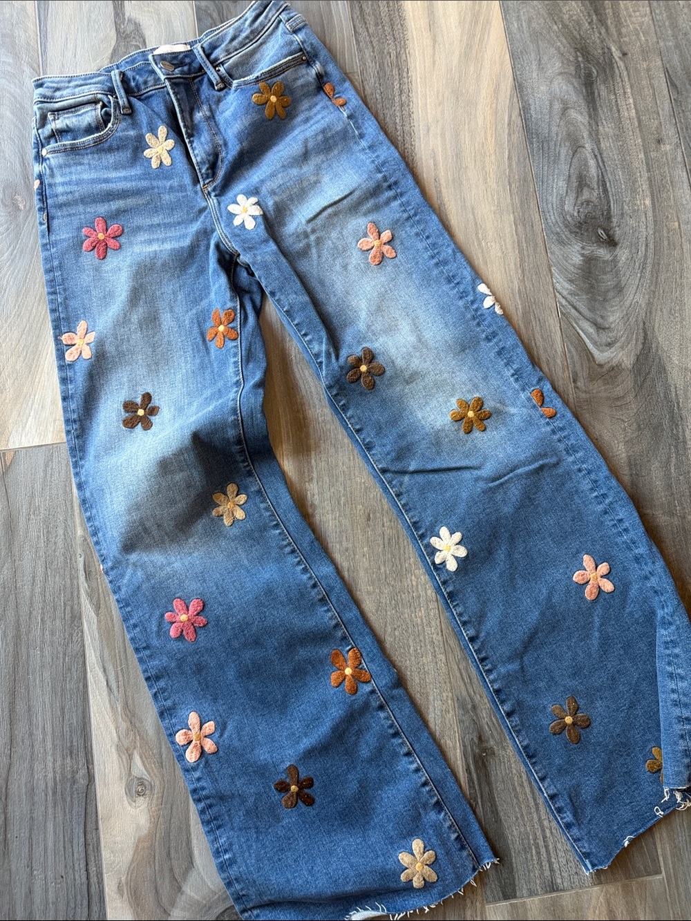 Driftwood Embroidered Floral Blue Jeans